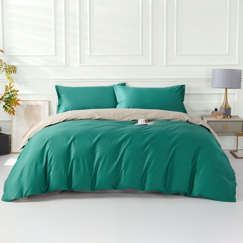 SAPHREAS Teal Duvet Cover King Size 3 Pieces Extra Soft Bedding Set, Includes 1 Cotton Green Duvet Cover 104"x90" with Zipper Closure & 2 Pillow Shams, Comforter Not Included - Image 1