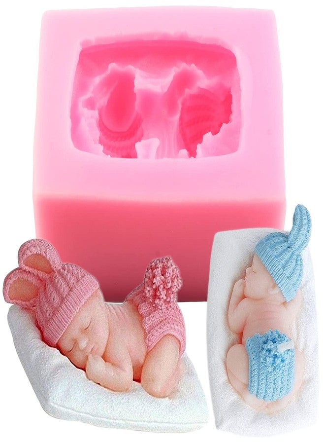 Mujiang Sleeping Baby with a Pillow Silicone Molds Baby Shower Fondant Mold For Cake Topper Decorating Candy Polymer Clay Chocolate Gum Paste Candle Wax Crayon Soap Resin - Image 1
