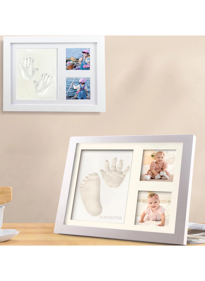 VUCATIN Baby Hand and Footprint Kit Baby Footprint Kit Hand Print Mold Kit Baby Keepsake Baby Shower Gifts for Mom Baby Picture Frame for Baby Registry Boys Girls Personalized Baby Gifts (White)  - Image 1