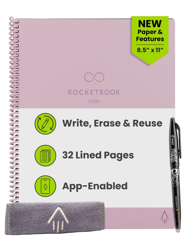 Rocketbook New Core Reusable Spiral Notebook, Letter Size 8.5x11, Pink - Lined Pages, App-Connected, Erasable, Durable Cover, Ideal for School, Work, and Creative Projects - Image 1