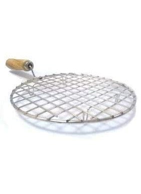 C DEVICE C DEVICE Kitchen Round Stainless Steel Roaster Papad Jali Barbecue Grill with Wooden Handle  - Image 2