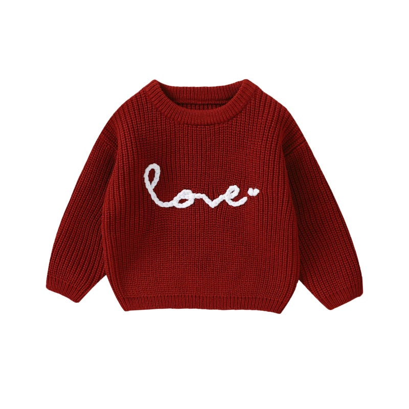 YINGISFITM Toddler Baby Girl Boy Valentines Day Clothes Knit Sweater Shirt Oversized Warm Pullover Fall Cute Outfits (Love Red Sweater, 9-12 Months) - Image 1