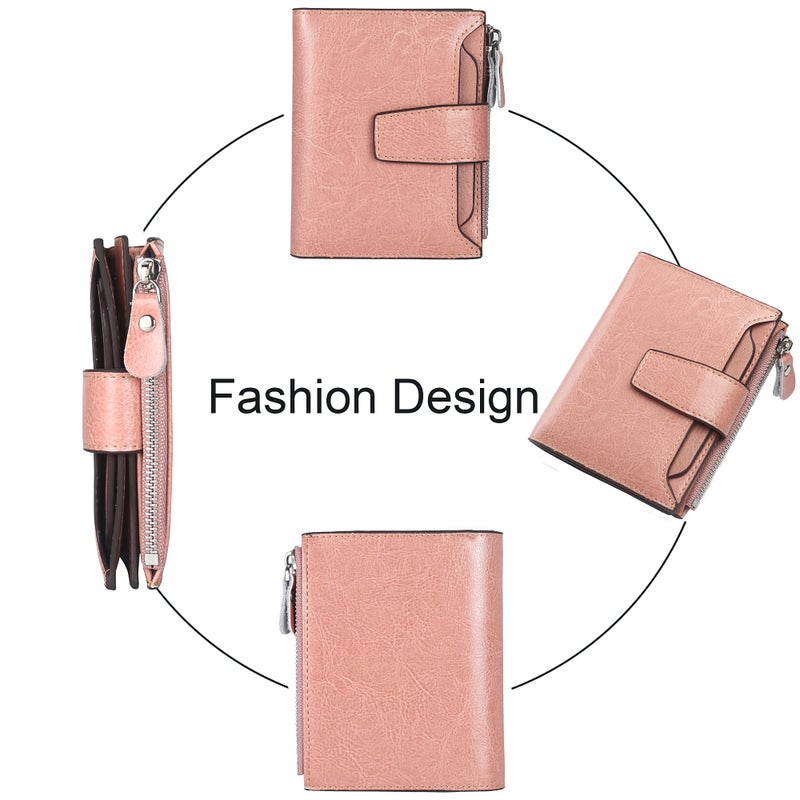 Lavemi Small Compact Women Wallet RFID Blocking Genuine Leather Bifold Purse with ID Windows(Dark Pink) - Image 3