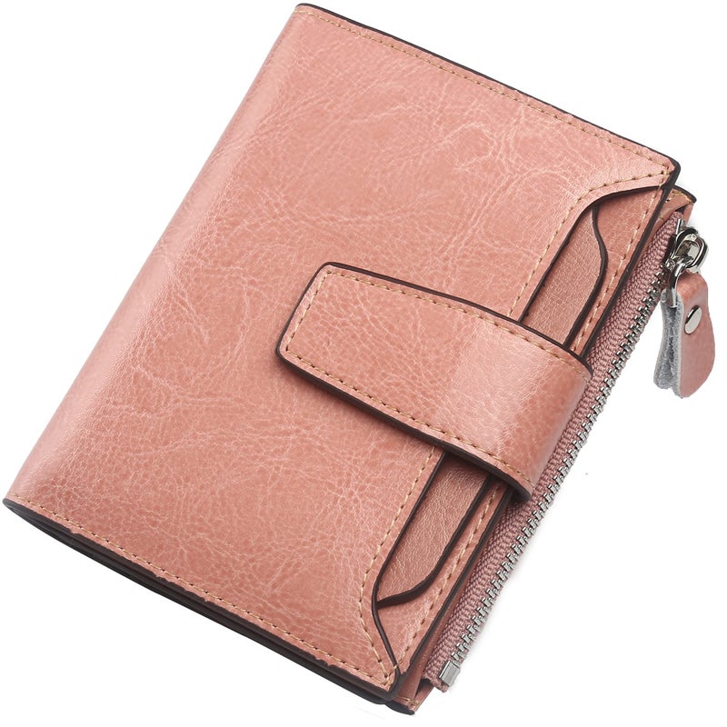 Lavemi Small Compact Women Wallet RFID Blocking Genuine Leather Bifold Purse with ID Windows(Dark Pink) - Image 1
