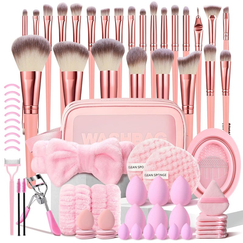 HGHDBT 70Pcs Pink Makeup Brushes Set Professional Makeup Kit Multi-functional Makeup Tool Set with Case Facial Makeup Accessories, Foundation Makeup Brush Kit Eye and Face Make up Brushes & Tools - Image 1