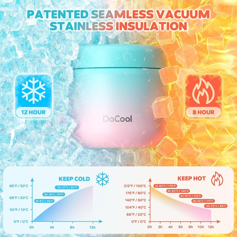 DaCool Kids Thermo for Hot Food 2 Pack 13oz/pack Insulated Food Jar Vacuum Stainless Steel Kids Food Thermo Soup Insulated Lunch Container for School Office Picnic Travel Outdoors,Black+Cotton Candy - Image 2