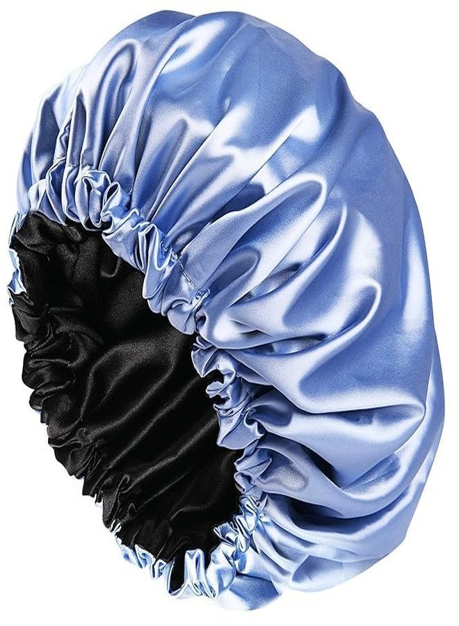 ANASVI Silk Hair Cap for Sleeping with 3 Satin Scrunchies | Satin Bonnet for Curly Hair | Adjustable Silk Bonnet | Shower Sleep Cap for Women, Girls (Sky Blue) - Image 3