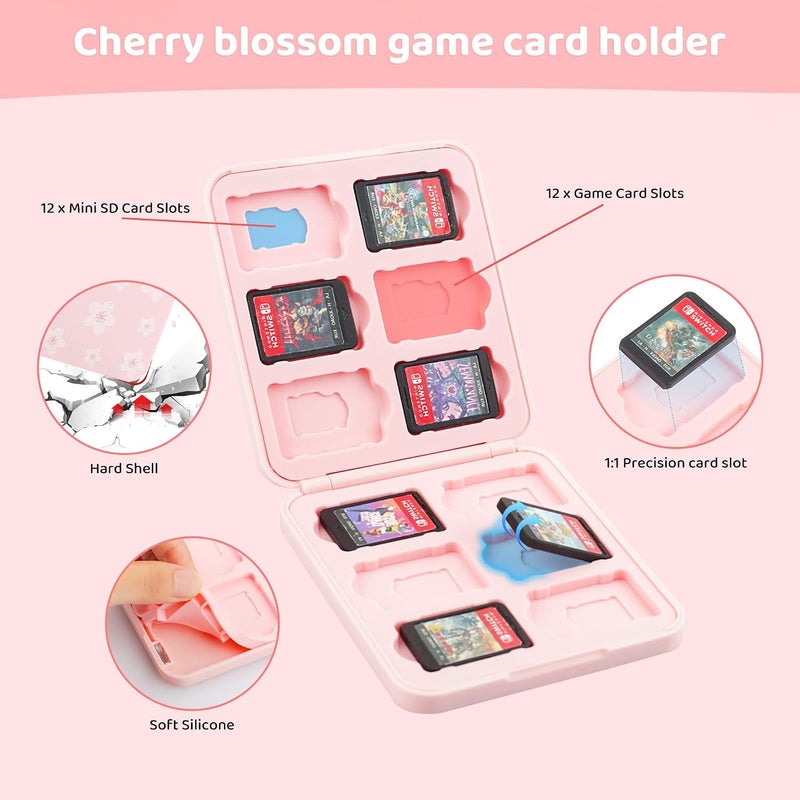 GLDRAM Travel Bag Bundle for Nintendo Switch, Cute Carrying Case for Switch Lite & Switch OLED, Shoulder Bag Accessories Kit for Switch with Game Case, Thumb Grip Caps (Pink Sakura) - Image 4