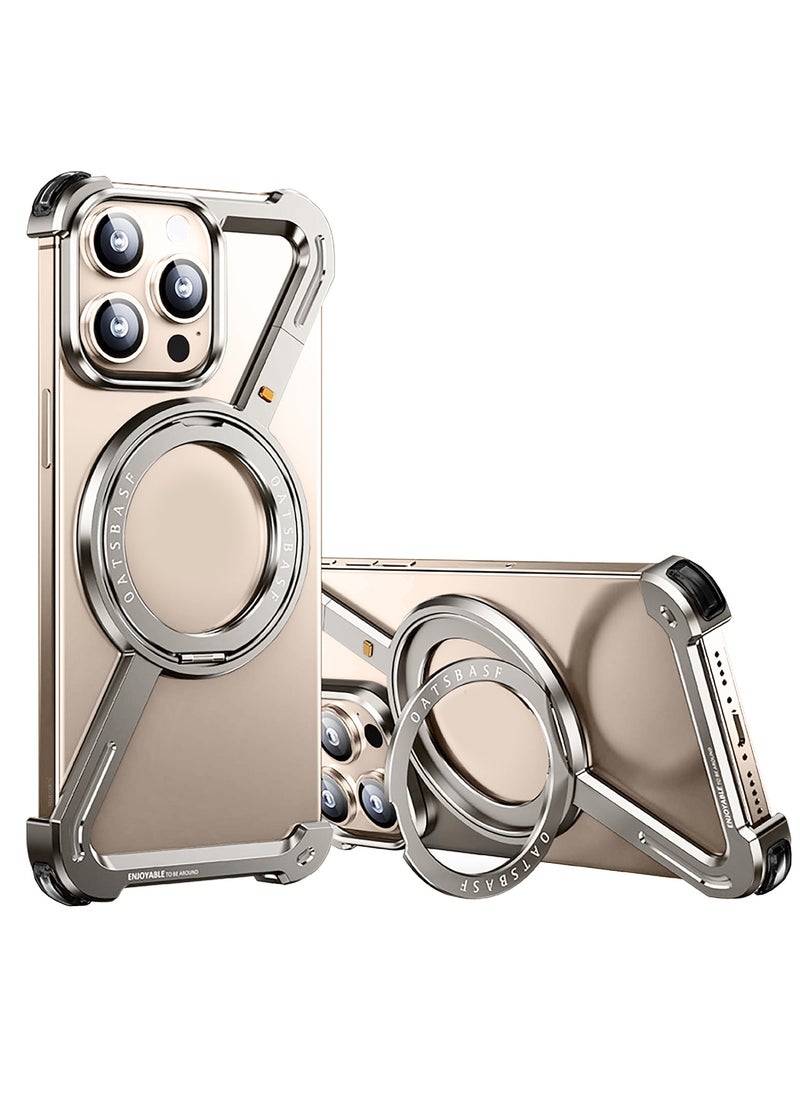 (for iPhone 16 Pro Max) Case 360° Rotation, Aluminum and Metal Stand, Frameless, Shock Grade Protective Case