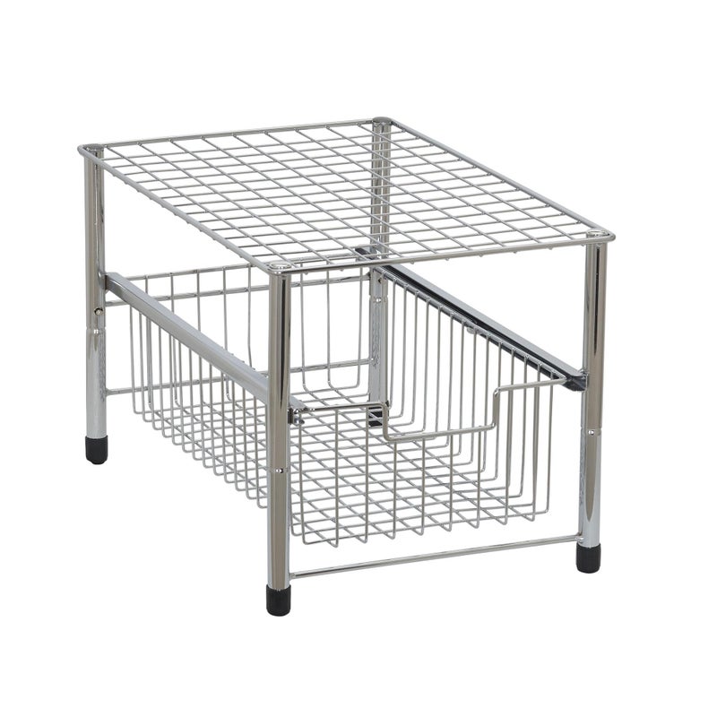 Household Essentials Silver 12371 Free Standing Pull Out Cabinet Organizer Shelf  Single 165 Deep