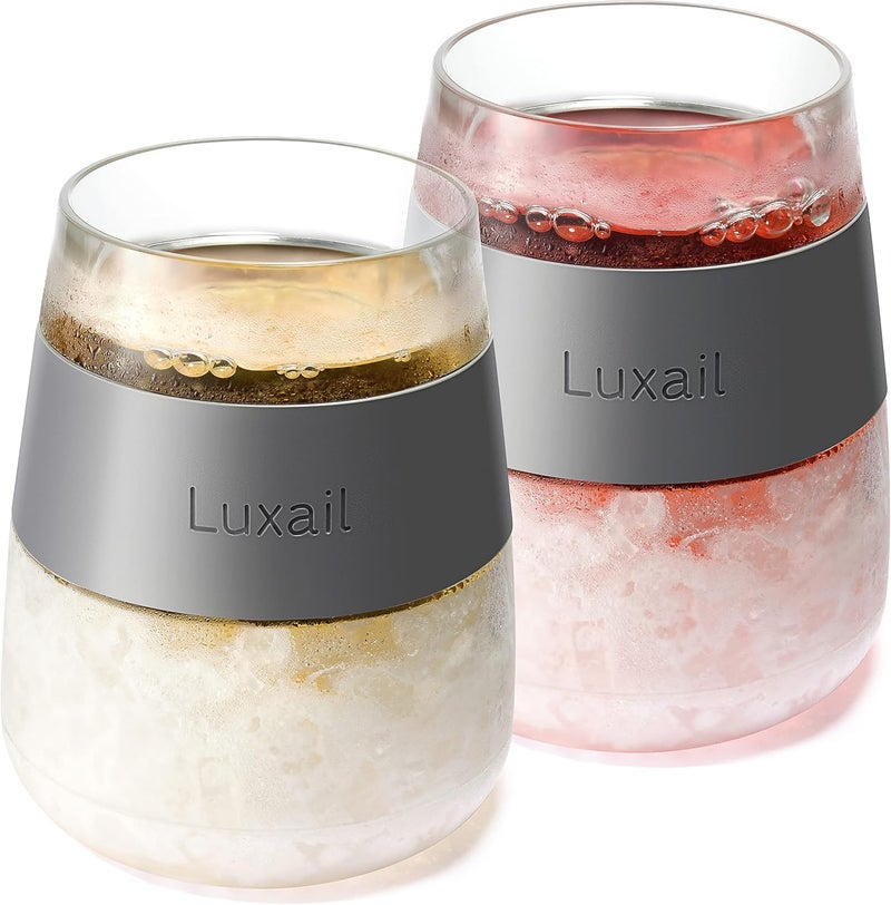 luxail Wine Glasses, Plastic Wine Glasses Set of 2, Wine Gifts, Double Wall Insulated Freezer Tumbler, Stemless cups for Red and white Wine, 8.5 Oz, Grey - Image 1