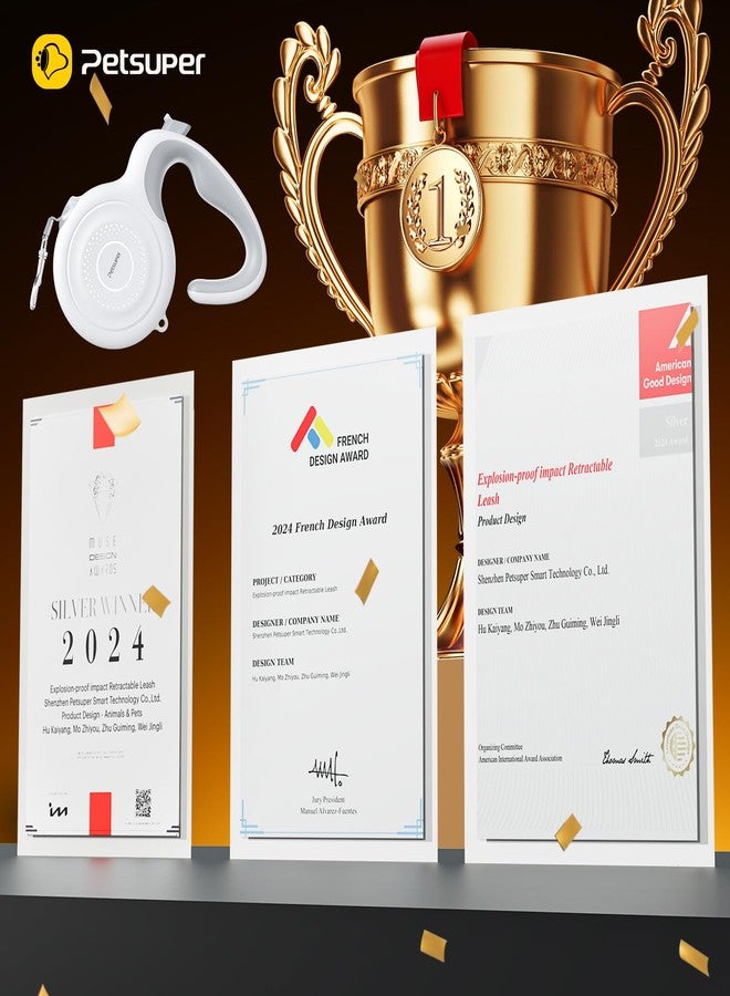 Petsuper AutoBrake Retractable Dog Leash for Medium and Large Dogs, 360° Tangle-Free Dog Leash and 16Ft Strong Nylon Tape, Ergonomically Comfortable and Lightweight Grip Handle (White) - Image 2