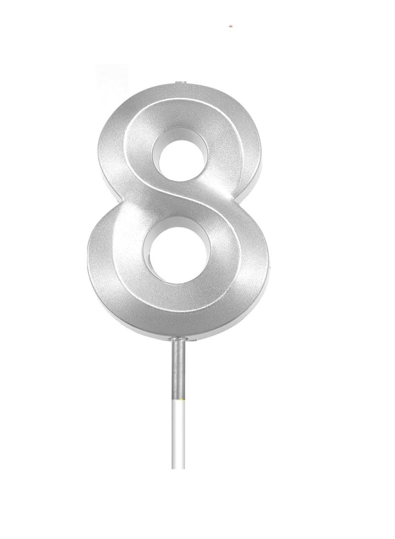 HOME ZONE Silver Number Candles For Happy Birthday Cake and Party Number 8 - Image 1