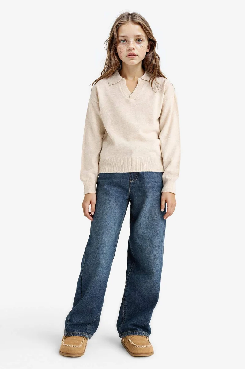 ديفاكتو Girl Standard Fit Polo Neck Knit Pullover