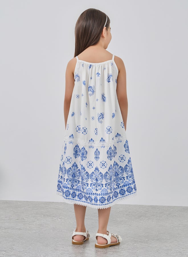 Styli Girls Printed Strappy A-Line Dress with Bow Detail - Image 4