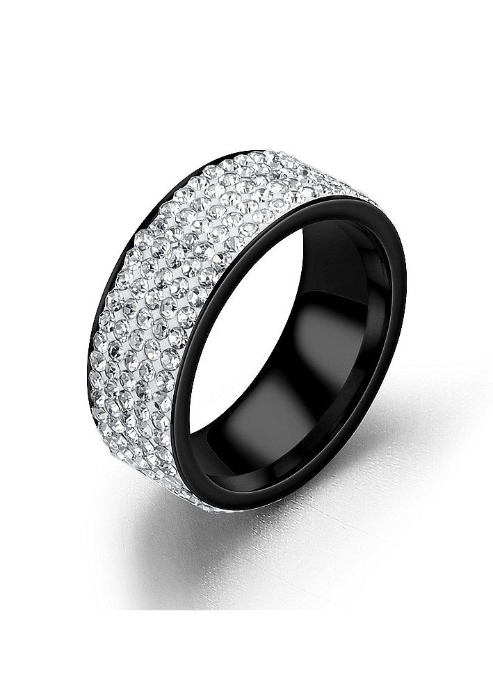 ROMAD 8MM Titanium Steel Five-Row Diamond Ring – Fashion Ring with AAA Clear Diamonds, Handcrafted, Hypoallergenic, Scratch-Resistant, Wedding & Daily Jewelry  - Image 1