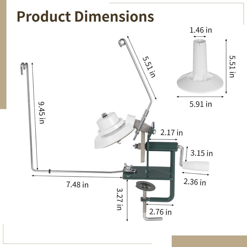 Hand-Operated Yarn Winder, Metal Base, Easy Install, Anti-Tangle, 13.9 X 3.3 X 3.3 in - Image 5