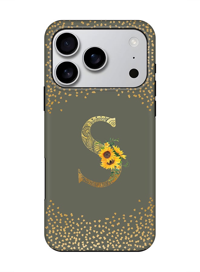 Stylizedd Tough Pro Magnetic Case for iPhone 17 Pro, Dual Layer hybrid PC + TPU Mobile Cover Matte - Custom Floral Monogram - S  (Olive Green )