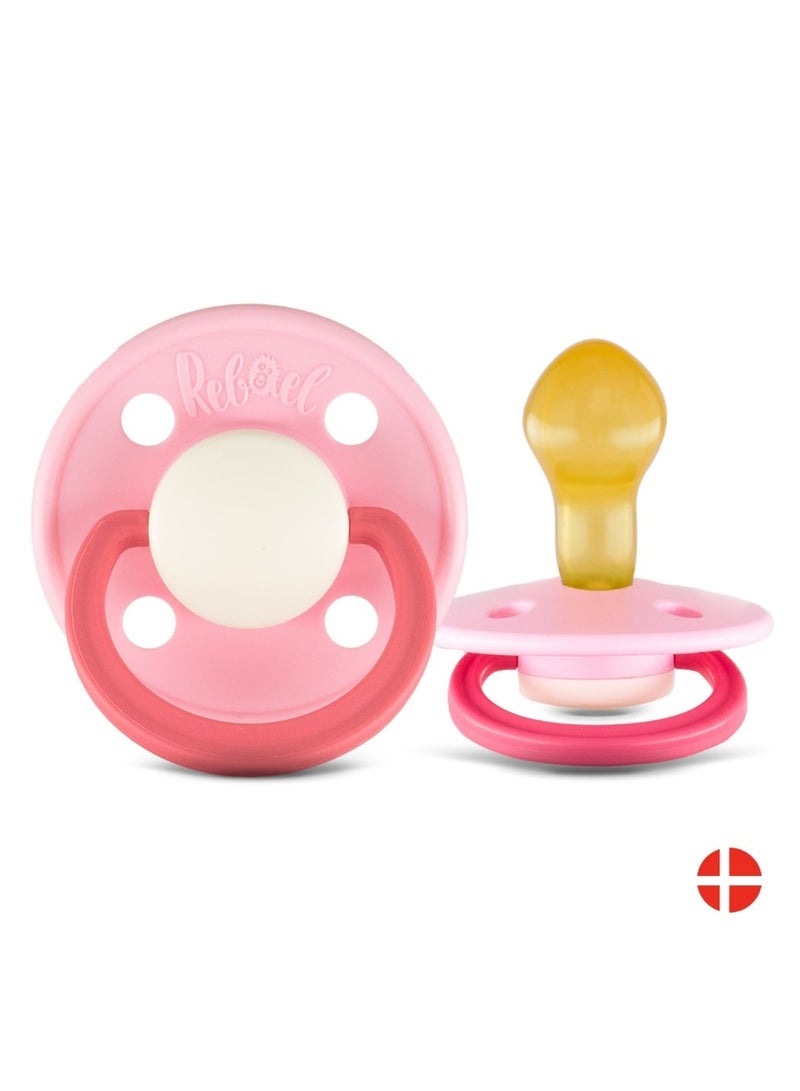Rebael Fashion Natural Rubber Round Pacifier Size 2 - Baby 6M+ (1-pack) - Pink and White - Image 1
