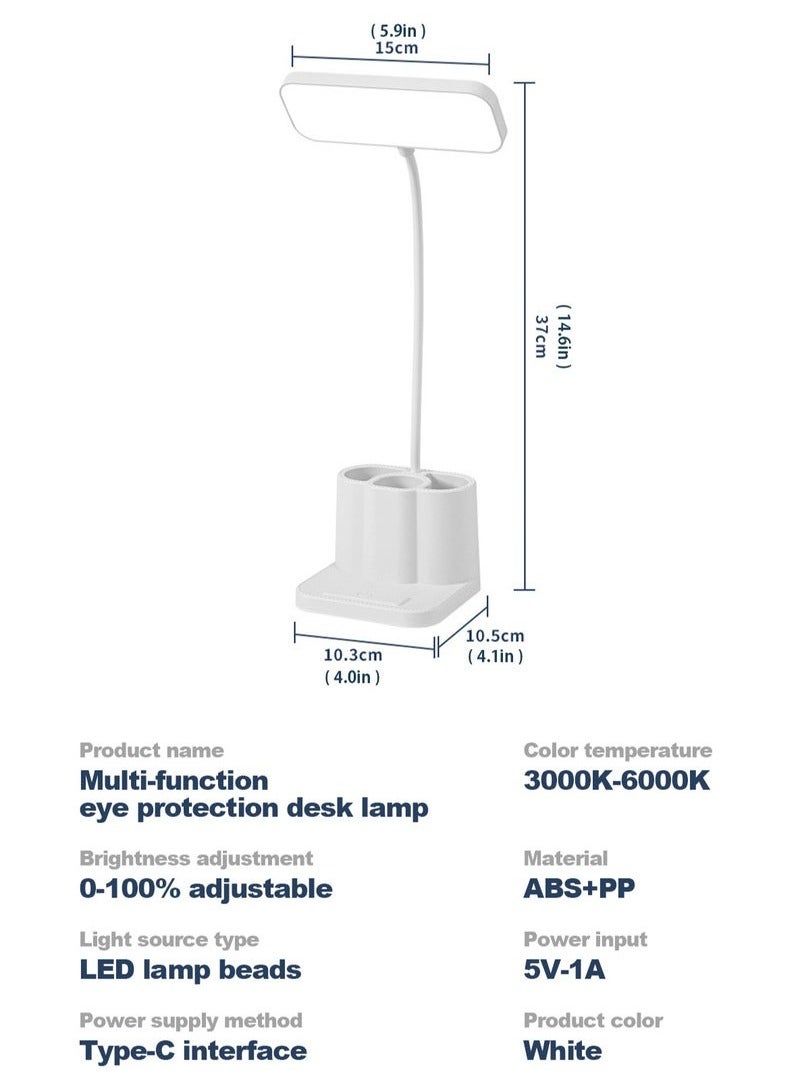 3 Color Modes,Stepless Dimming，Adjustable Gooseneck Reading Lamp with Pen Holder/Phone Holder，Home Office Desk Lamp with Touch Control , Rechargeable Battery Operated Home Office Desk Lamp - Image 3