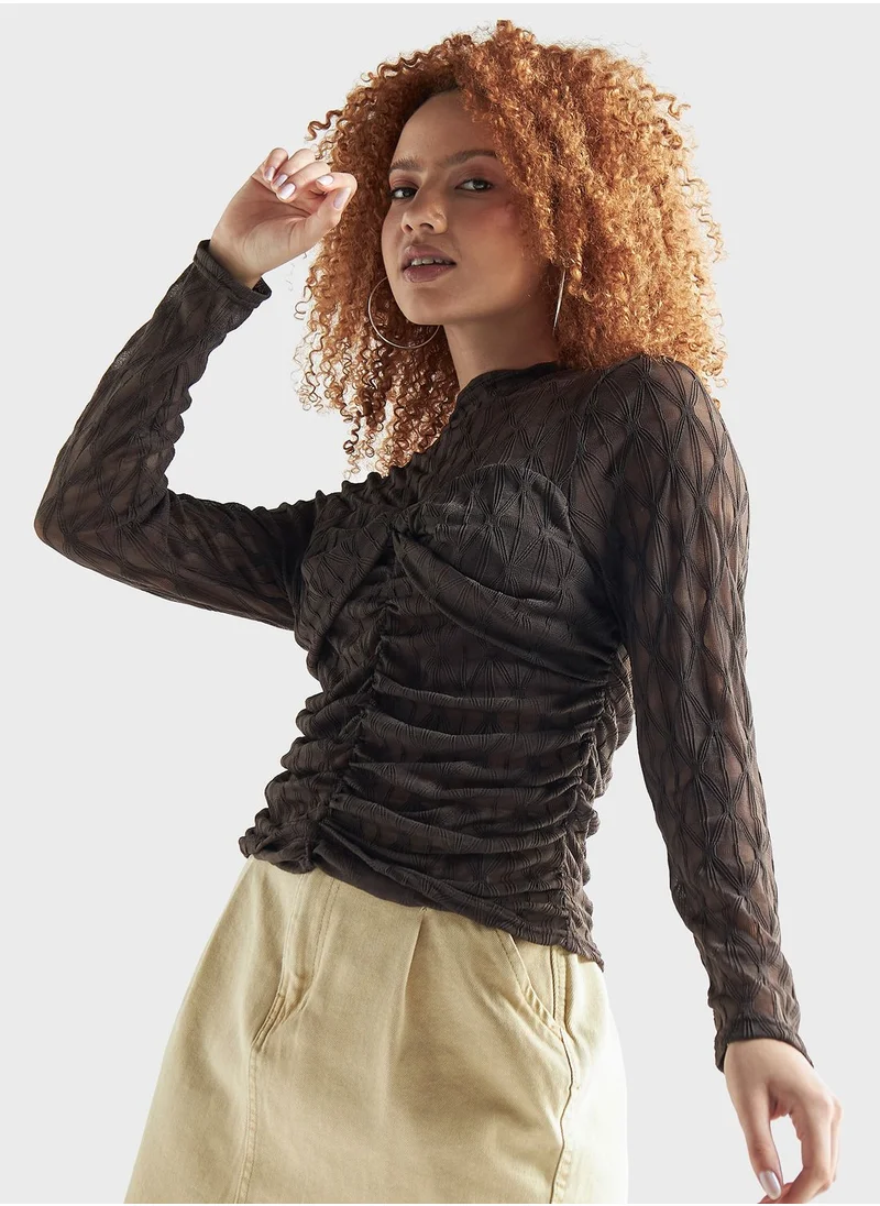 فاف Ruched Crew Neck Top