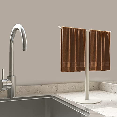 INDIAN DECOR 28008 Bath Hand Towel Holder Standing, T-Shape Stainless Steel Towel Rack for Bathroom Vanity Kitchen Countertop, Modern Towel Bar Stand (White) - Image 2