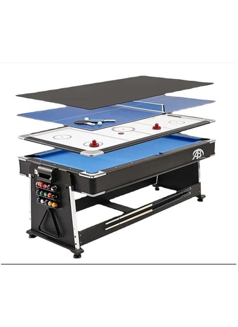 7 FT 4 in 1 Multi Functional MDF Pool Billiard Table + Air Hockey + Tennis Table + Dinning Table, Indoor & Outdoor Gaming Pool Table 7 Feet (Blue)