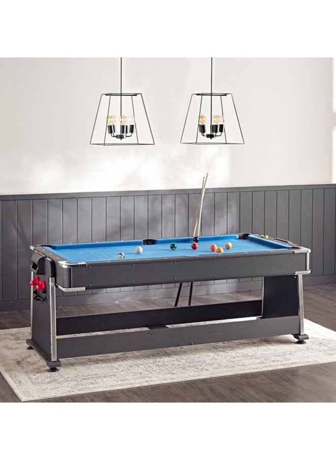 AL BADER - 7 FT 4 in 1 Multi Functional MDF Pool Billiard Table + Air Hockey + Tennis Table + Dinning Table, Indoor & Outdoor Gaming Pool Table 7 Feet (Blue) - Image 1
