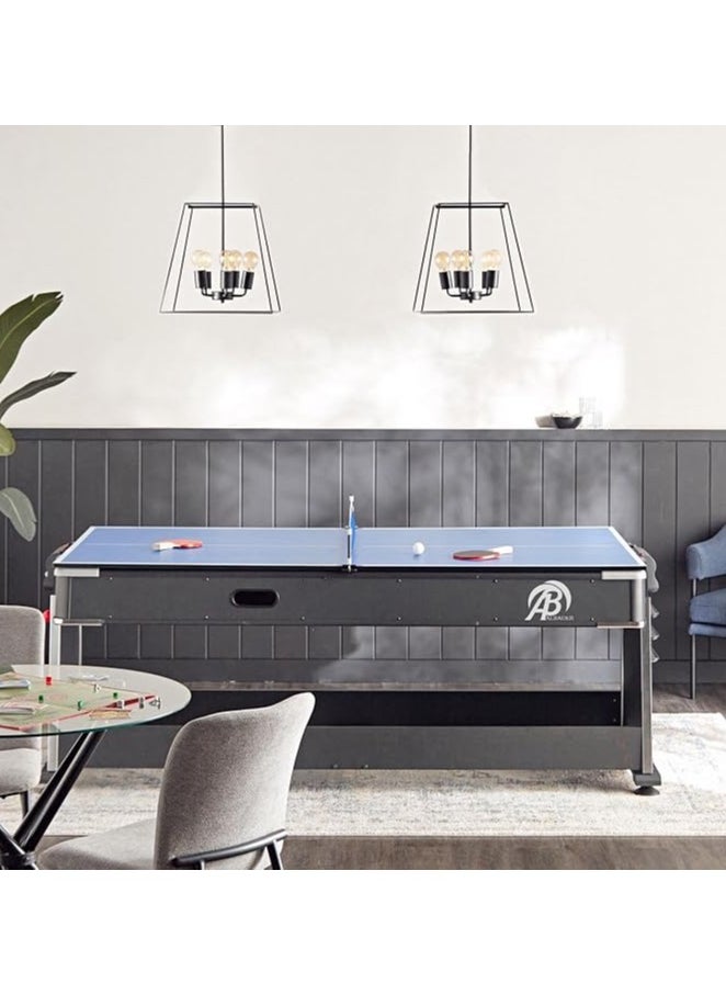 AL BADER - 7 FT 4 in 1 Multi Functional MDF Pool Billiard Table + Air Hockey + Tennis Table + Dinning Table, Indoor & Outdoor Gaming Pool Table 7 Feet (Blue) - Image 1