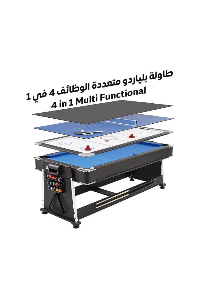 البدر طاولة بلياردو متعددة الوظائف 4 في 1 من البدر، 7 قدم من خشب ام دي اف + هوكي هوائي + طاولة تنس + طاولة طعام، طاولة حمام سباحة للالعاب الداخلية والخارجية 7 قدم (ازرق) - Image 1