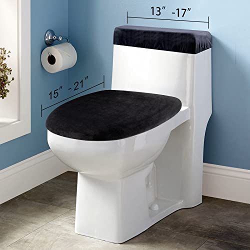 AZHCHKE Stretch Velvet Toilet Lid Cover and Toilet Tank Lid Cover, Bathroom Super Soft Toilet Lid Cover Set Luxury Velvet Plush, with Elastic Bottom, Machine Wash, Black - Image 3