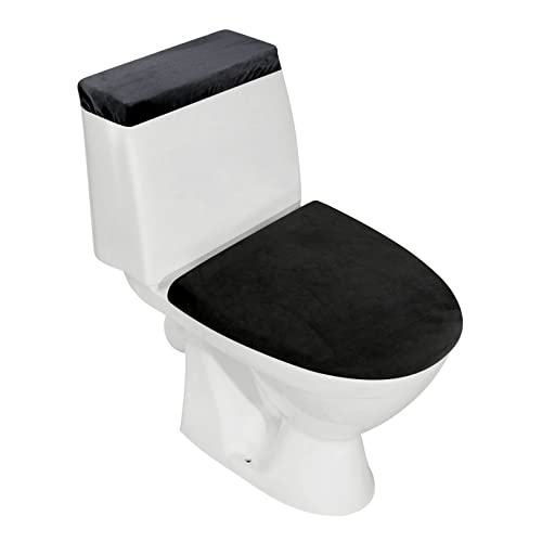 AZHCHKE Stretch Velvet Toilet Lid Cover and Toilet Tank Lid Cover, Bathroom Super Soft Toilet Lid Cover Set Luxury Velvet Plush, with Elastic Bottom, Machine Wash, Black - Image 1