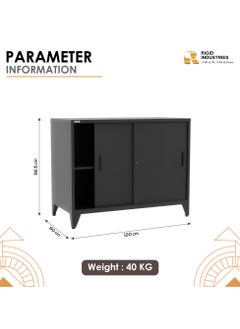 RIGID Steel TV Stand Storage Cabinet with Wooden Top Black 92.5x120x60cm  - Image 3