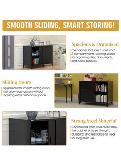 RIGID Steel TV Stand Storage Cabinet with Wooden Top Black 92.5x120x60cm  - Image 4