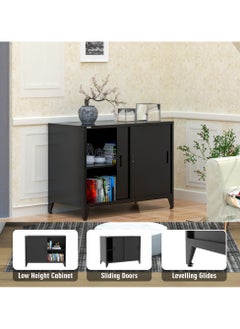 RIGID Steel TV Stand Storage Cabinet with Wooden Top Black 92.5x120x60cm  - Image 2