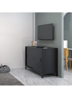 RIGID Steel TV Stand Storage Cabinet with Wooden Top Black 92.5x120x60cm  - Image 5