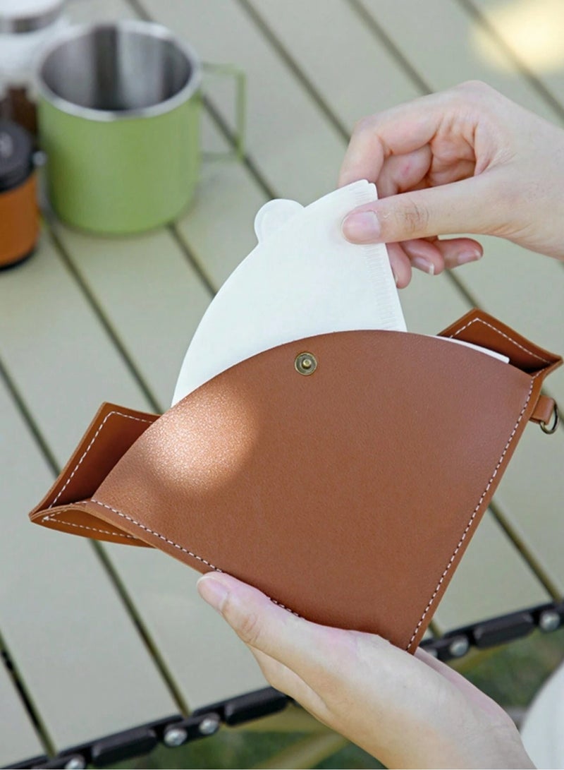 Brutelle Coffee Filter Holder Reusable Hang Coffee Paper Filter Storage Bag Purple for Cone Shaped Filter Papers Waterproof Leather Suitable for Outdoor Camping Traveling with Hook  - Image 2