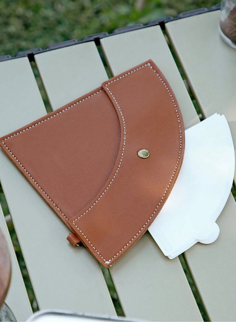 Brutelle Coffee Filter Holder Reusable Hang Coffee Paper Filter Storage Bag Purple for Cone Shaped Filter Papers Waterproof Leather Suitable for Outdoor Camping Traveling with Hook  - Image 4