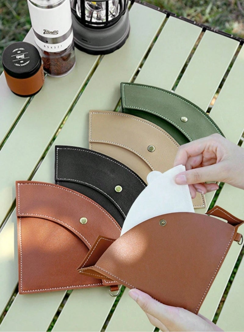 Brutelle Coffee Filter Holder Reusable Hang Coffee Paper Filter Storage Bag Purple for Cone Shaped Filter Papers Waterproof Leather Suitable for Outdoor Camping Traveling with Hook  - Image 5