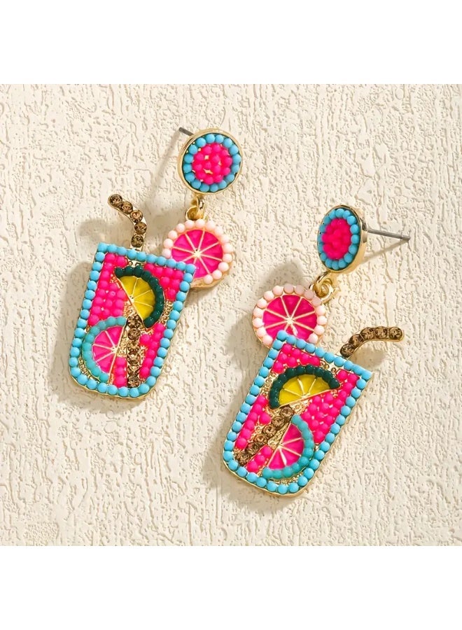 Just Pretty Corner Tropical Drink Cup Design Earrings for Women - Image 1