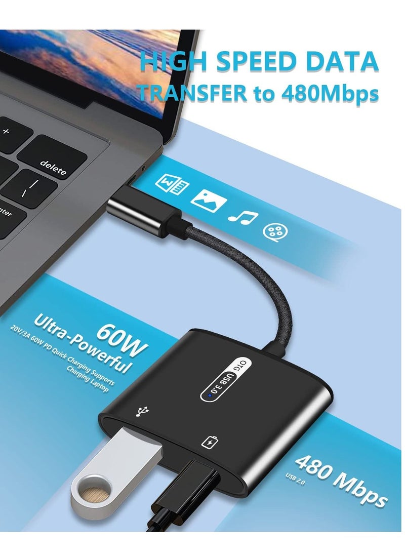 SYOSI - USB C OTG Adapter with Power 2 in 1 USB C to USB with 60W PD Charging Compatible with iPad Pro Galaxy S23 S21 S20 Note10 Tab S8 S9 Pixel 7 - Image 1