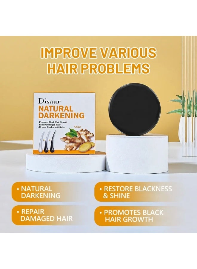 Disaar 100g Natural Darkening Ginger Soap Gray To Black Moisturizing Plant Essence Shampoo Bar Natural Organic Shampoo and Conditioner Bar for Thinning Hair Conditioner Effect Hair Soap with Cleaning Bar - Image 2