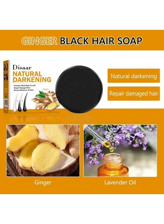 Disaar 100g Natural Darkening Ginger Soap Gray To Black Moisturizing Plant Essence Shampoo Bar Natural Organic Shampoo and Conditioner Bar for Thinning Hair Conditioner Effect Hair Soap with Cleaning Bar - Image 4