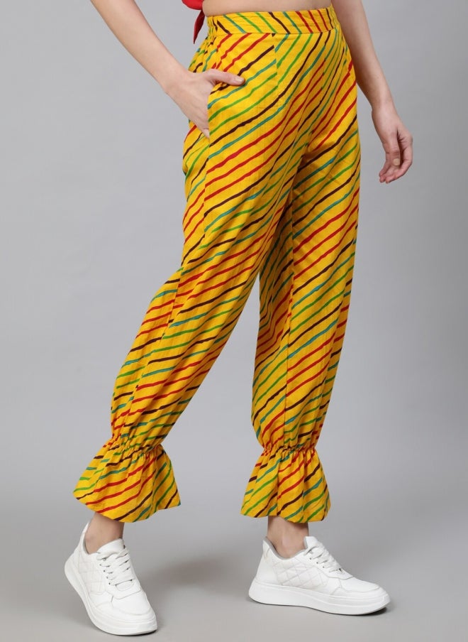 AKS Yellow Striped Flared Palazzos for Women - Image 2