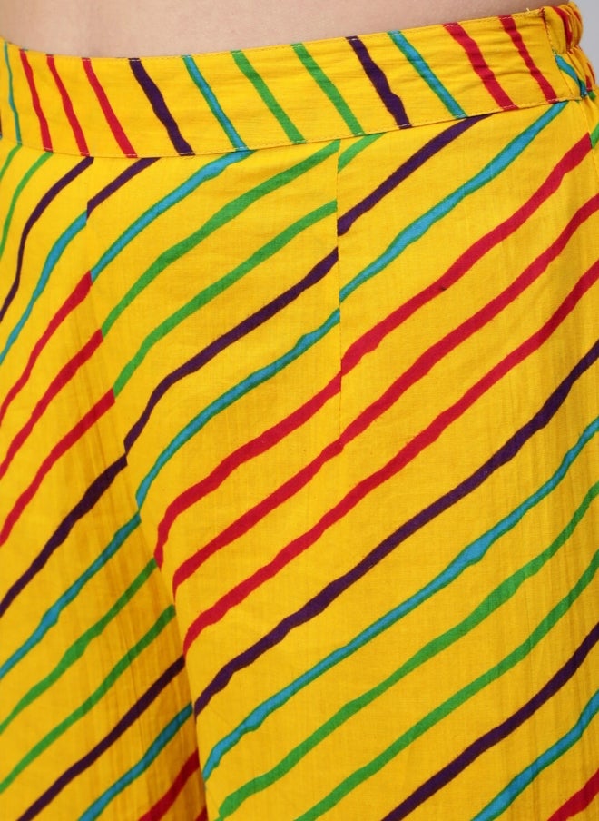 AKS Yellow Striped Flared Palazzos for Women - Image 5
