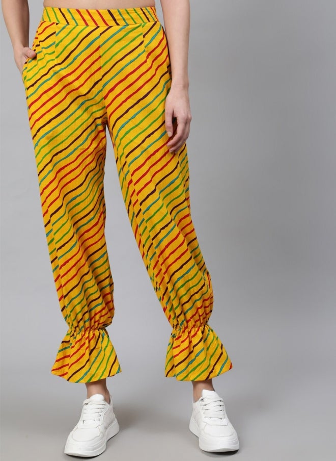 AKS Yellow Striped Flared Palazzos for Women - Image 1