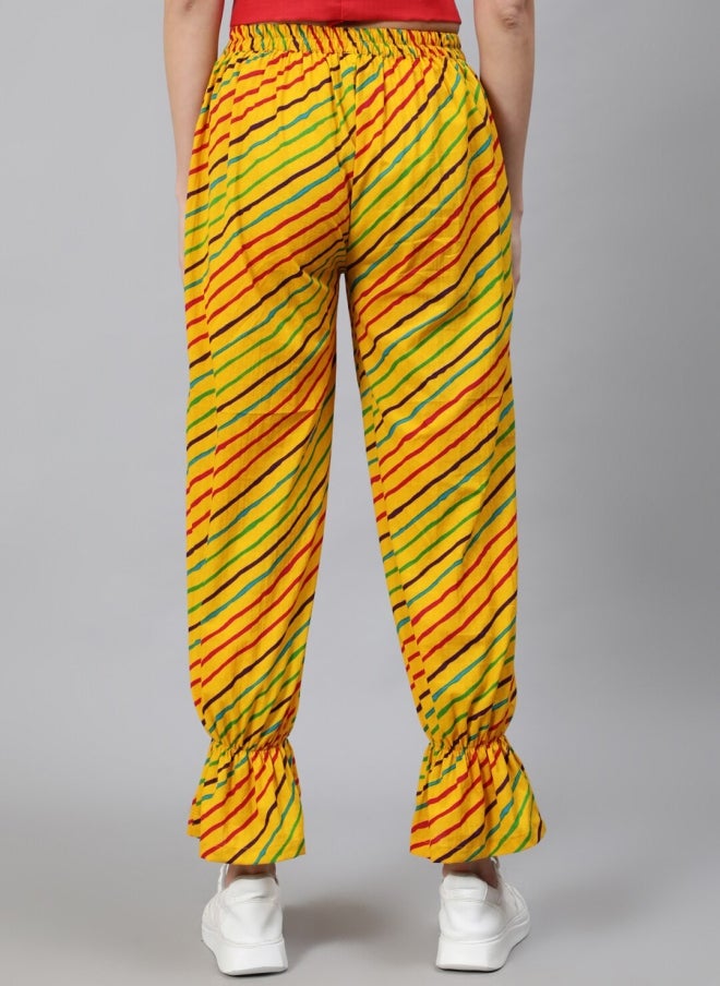 AKS Yellow Striped Flared Palazzos for Women - Image 3