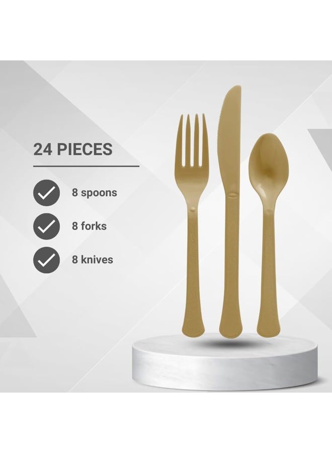 Amscan Gold Plastic Heavy Weight Assorted Cutlery Set (24 Pc.) - Durable & Elegant Utensils, Perfect for Parties, Events, and Everyday Use - Image 2