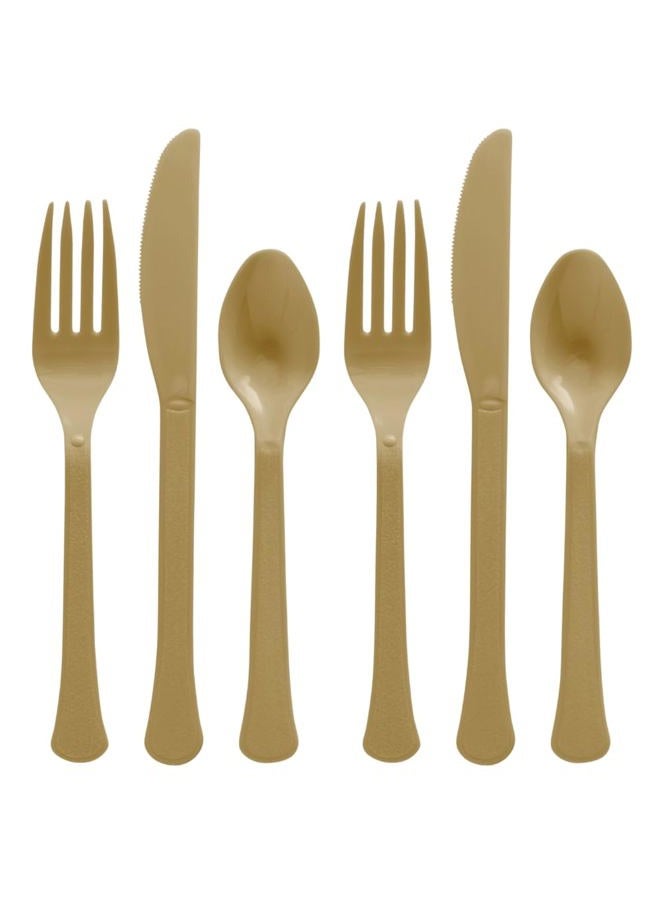 Amscan Gold Plastic Heavy Weight Assorted Cutlery Set (24 Pc.) - Durable & Elegant Utensils, Perfect for Parties, Events, and Everyday Use - Image 1
