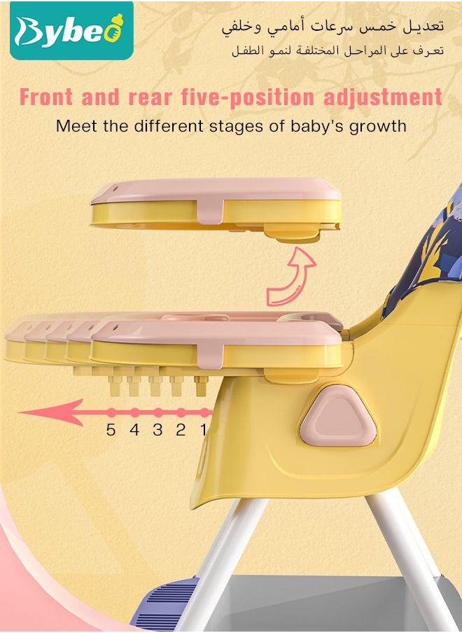 Bybeo Baby High Chair for Toddlers, Foldable Children Highchairs, Dining Booster Seats with Adjustable Seat Height & Backrest, 4 Wheels and Removable Tray  - Image 4